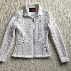 Spyder cable knit jacket.  Full zip. Size small. 2 zip pockets.  White